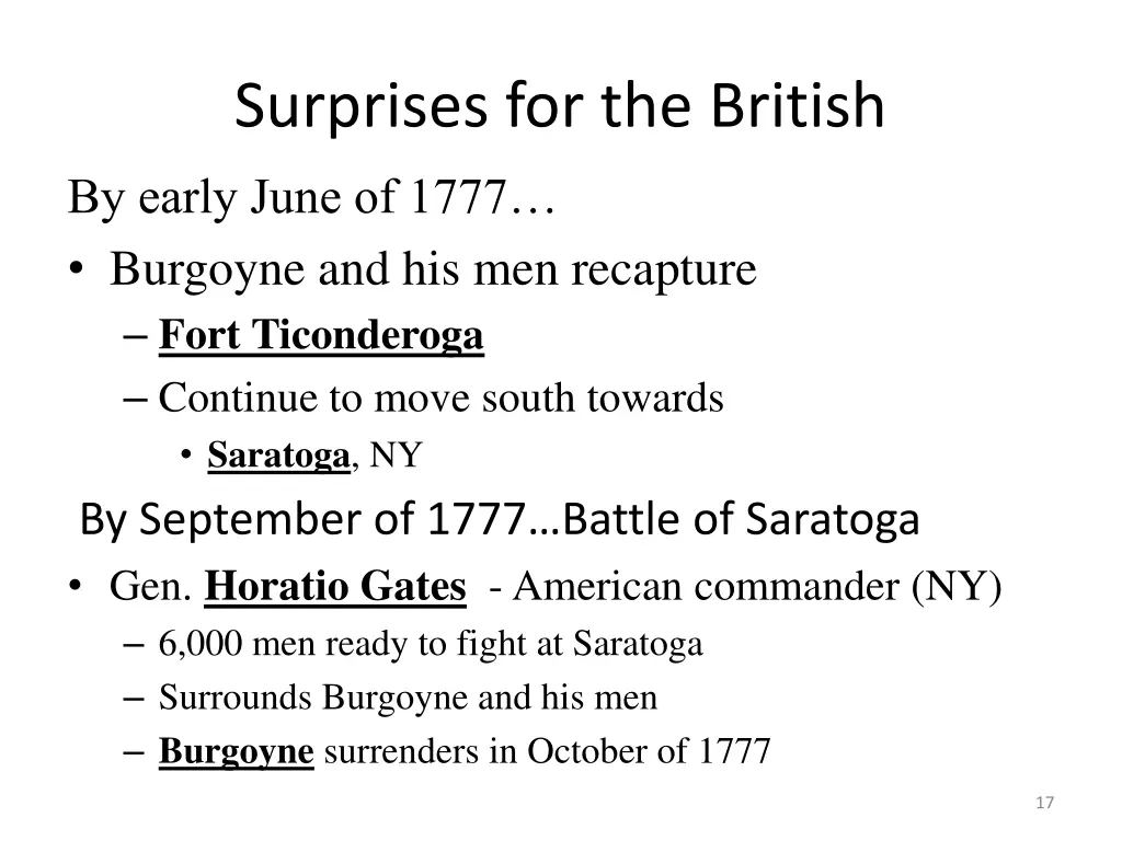 surprises for the british by early june of 1777