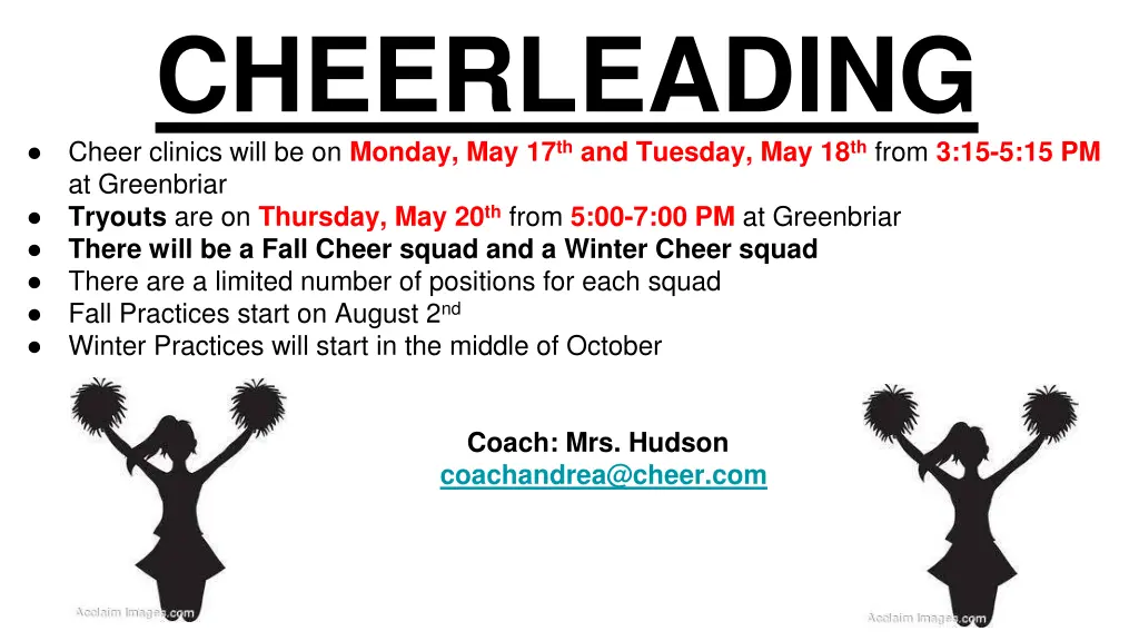 cheerleading cheer clinics will be on monday