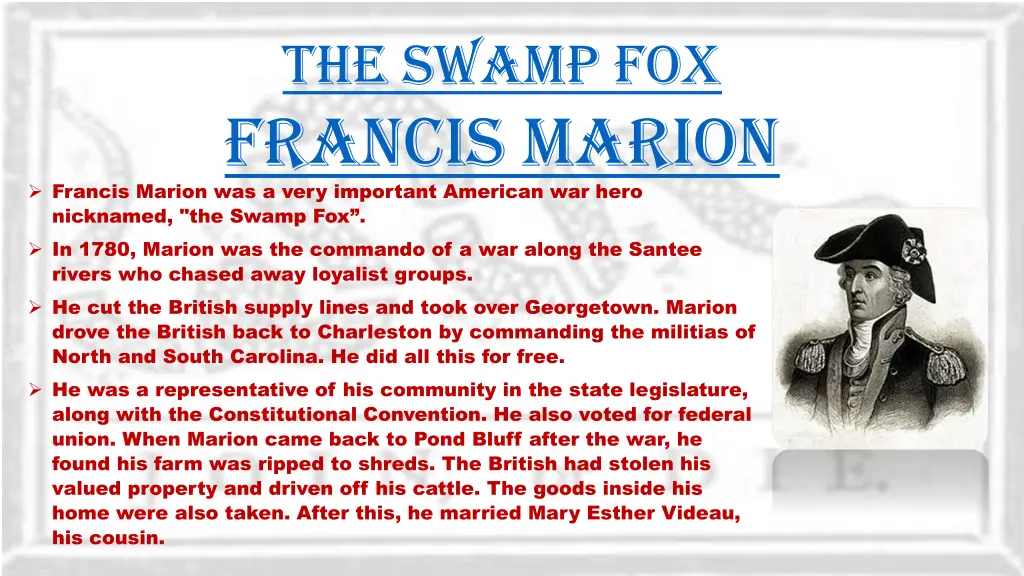 the swamp fox francis marion francis marion