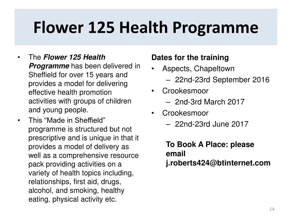 flower 125 health programme