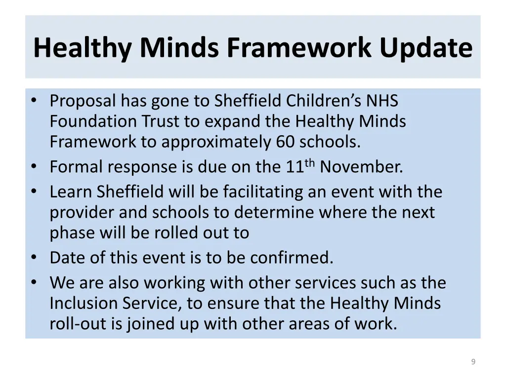 healthy minds framework update