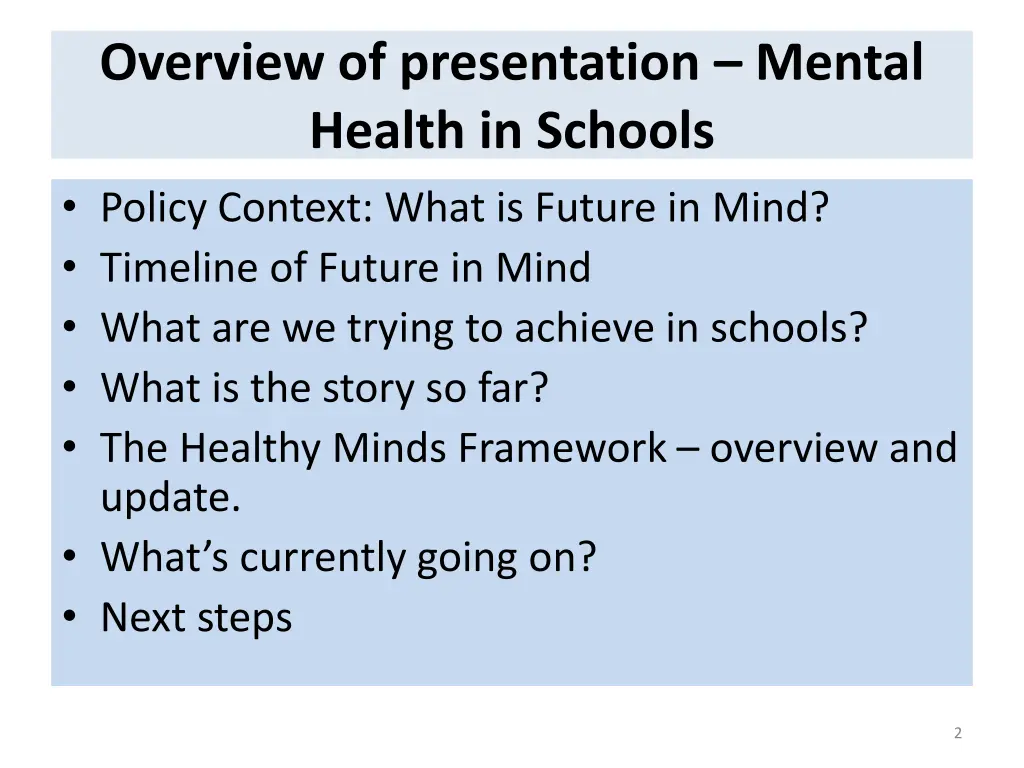 overview of presentation mental health in schools