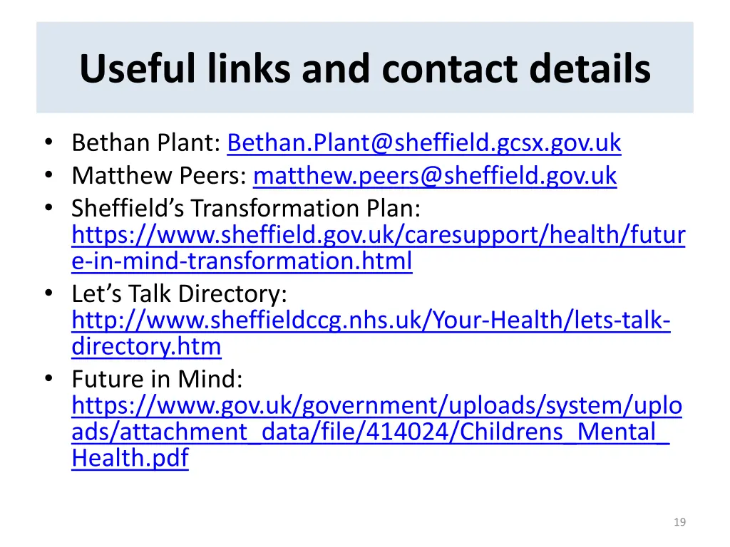 useful links and contact details