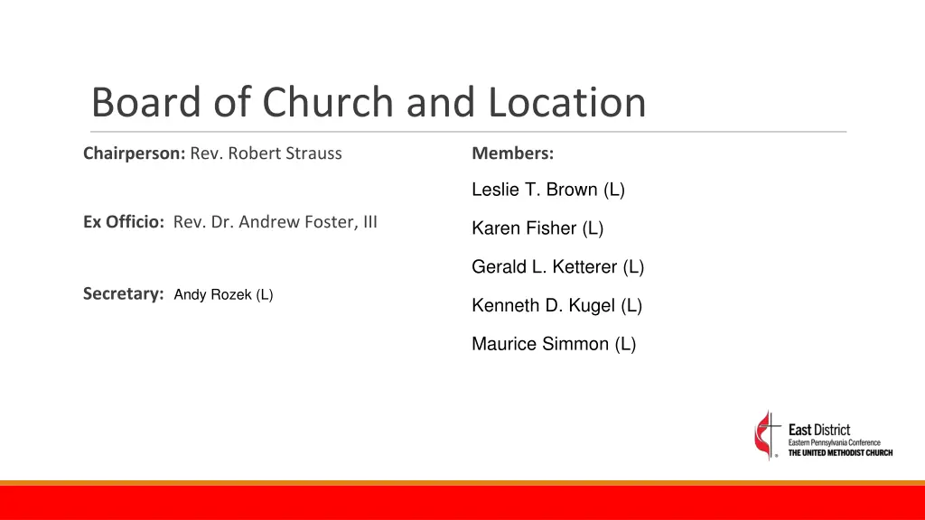 board of church and location