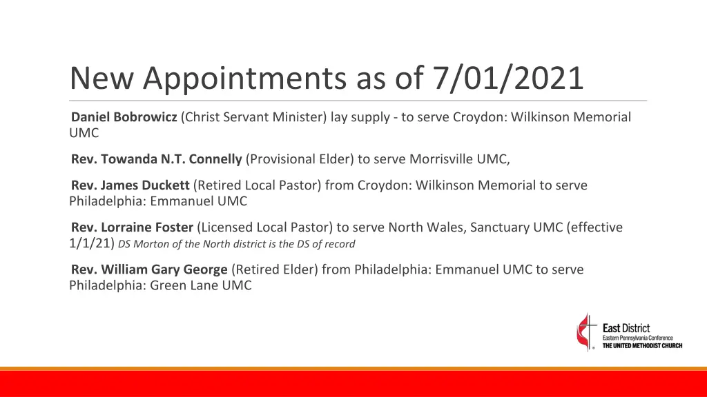 new appointments as of 7 01 2021