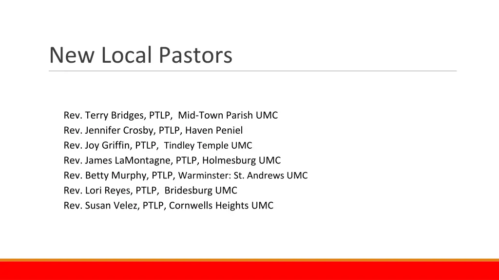 new local pastors