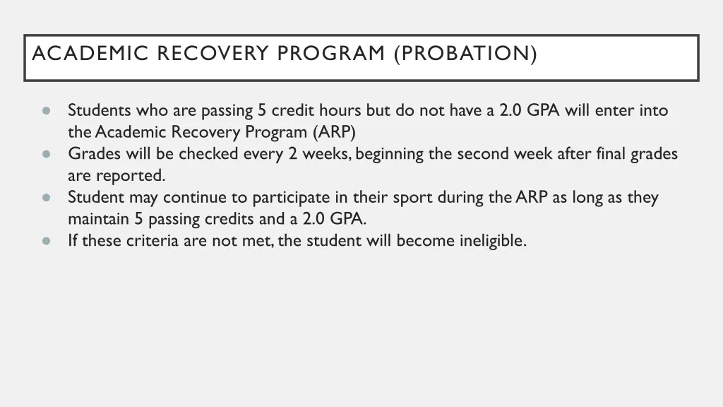 academic recovery program probation