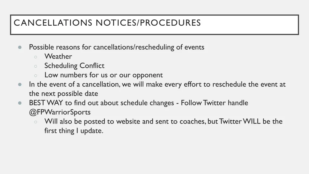 cancellations notices procedures