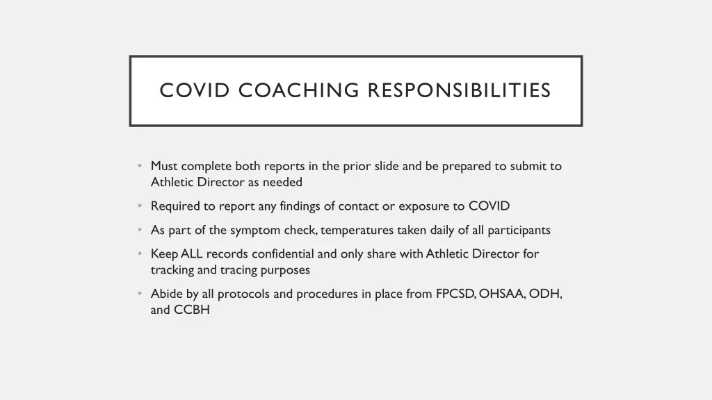 covid coaching responsibilities