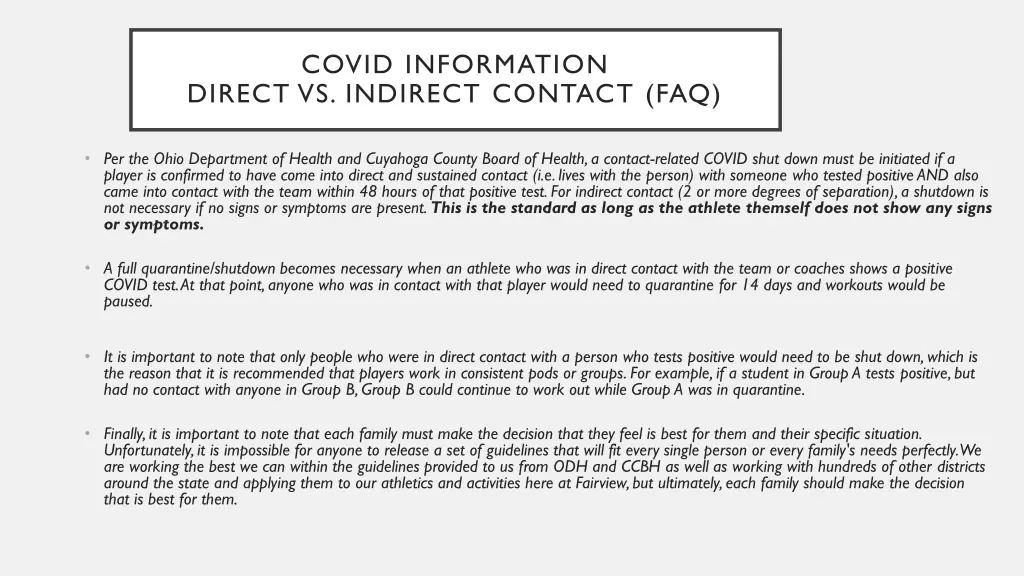 covid information direct vs indirect contact faq