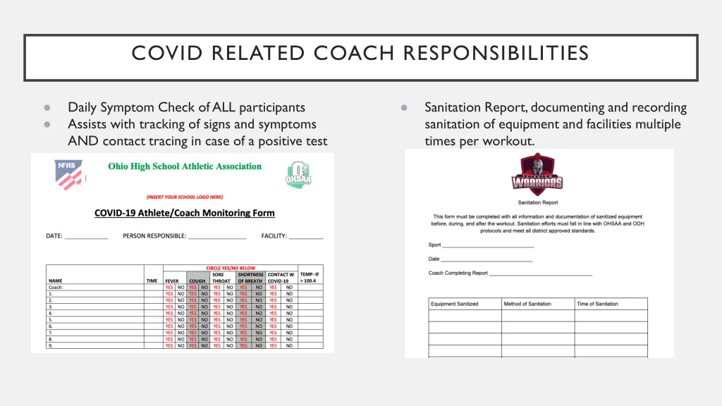 covid related coach responsibilities