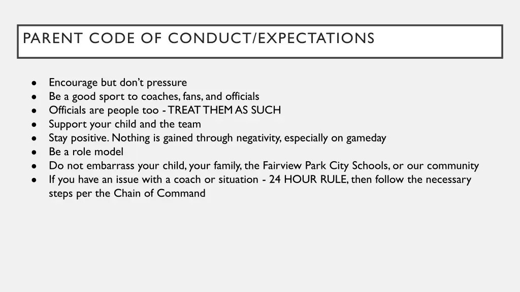 parent code of conduct expectations