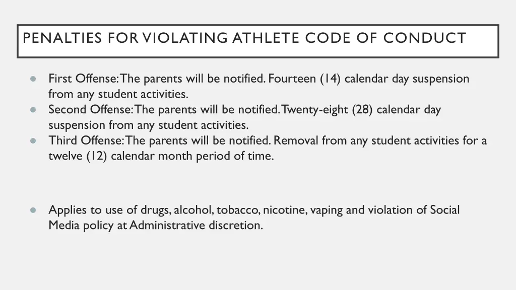 penalties for violating athlete code of conduct