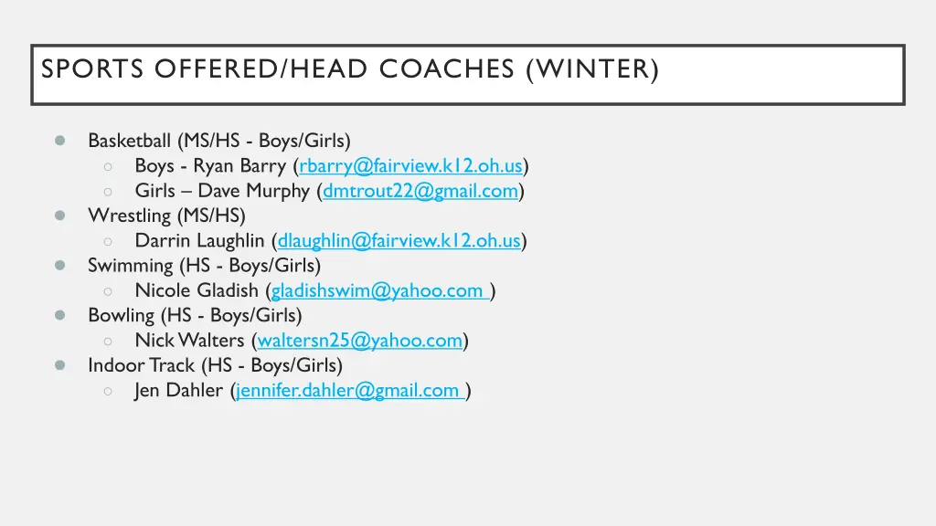 sports offered head coaches winter