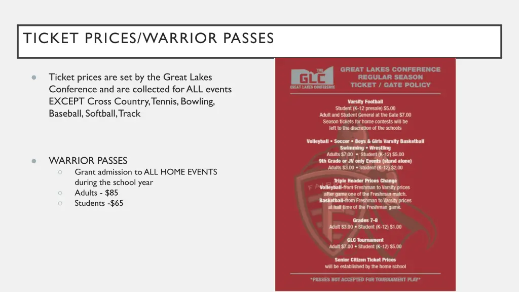 ticket prices warrior passes