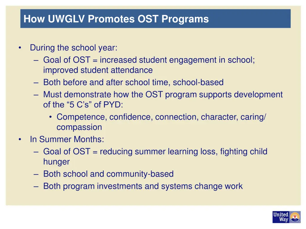 how uwglv promotes ost programs