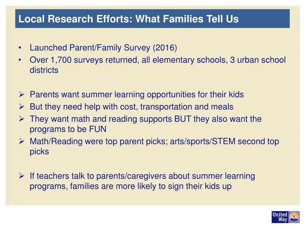 local research efforts what families tell us