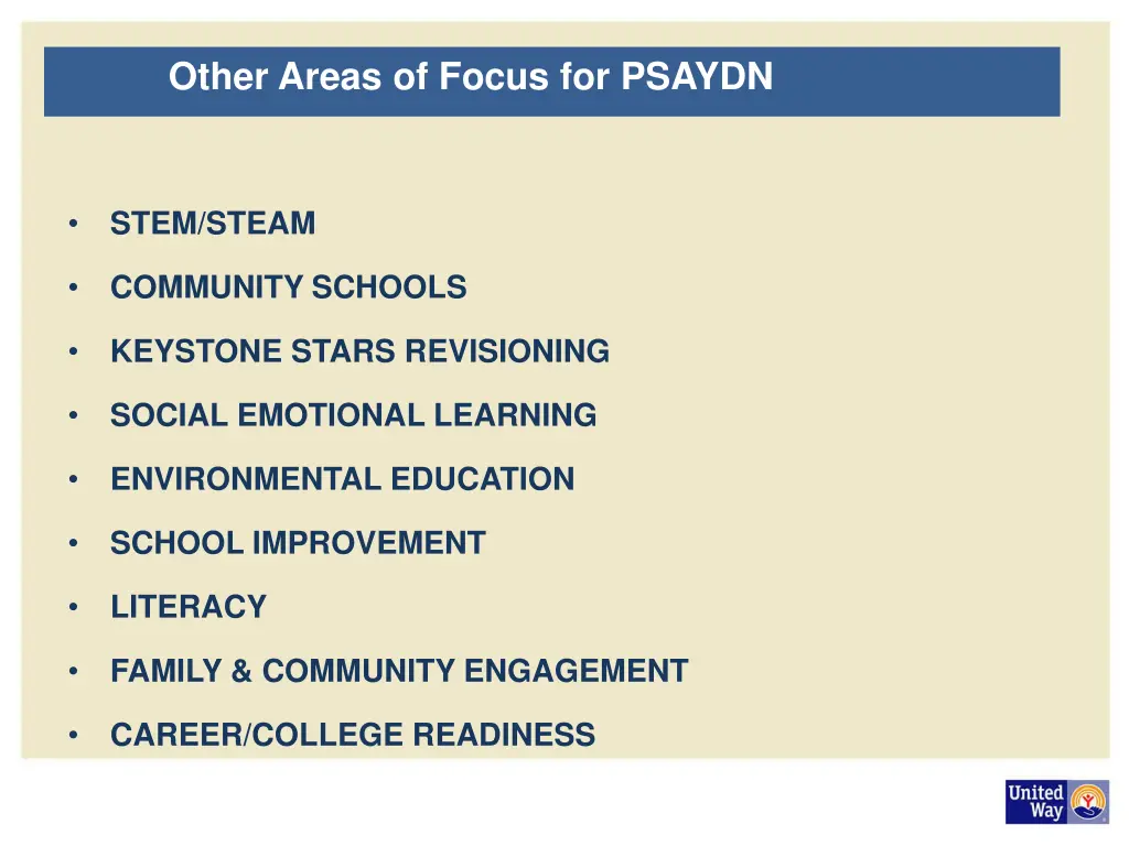 other areas of focus for psaydn