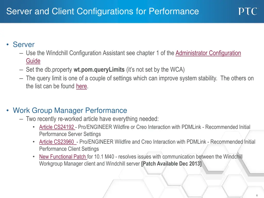 server and client configurations for performance