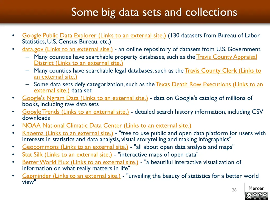 some big data sets and collections