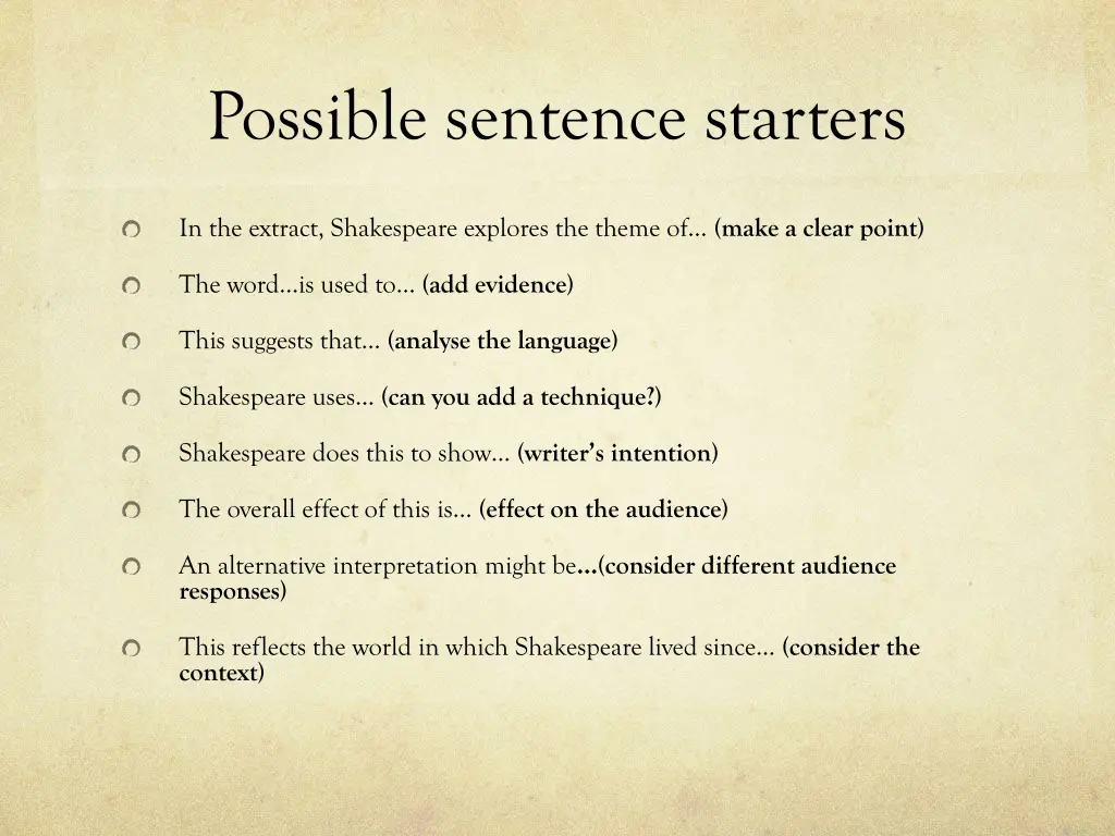 possible sentence starters