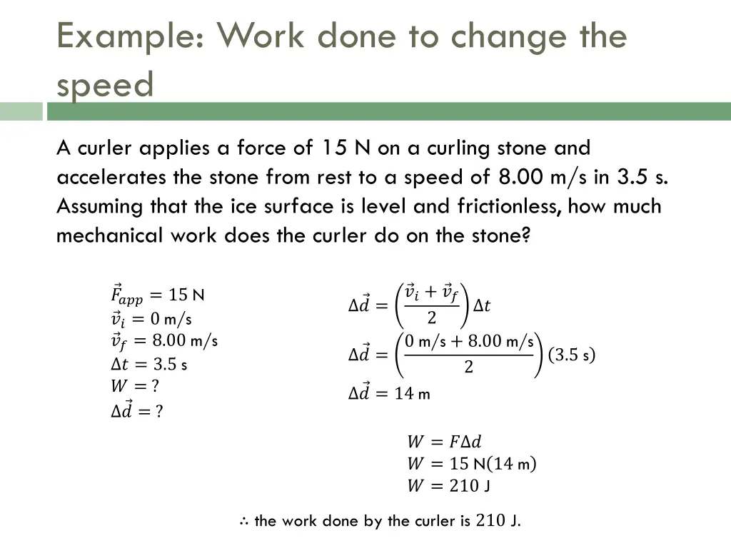 example work done to change the speed