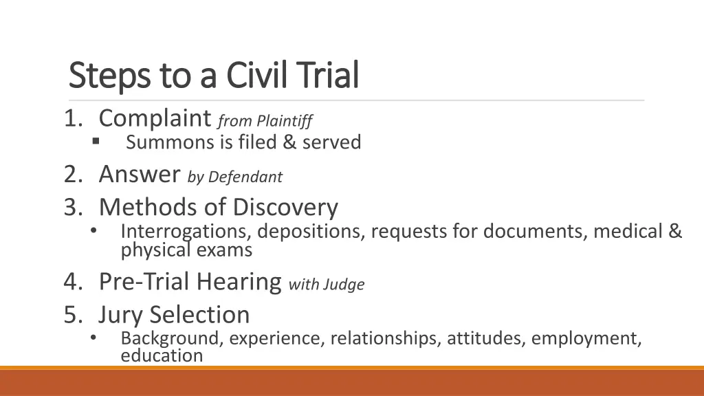 steps to a civil trial steps to a civil trial