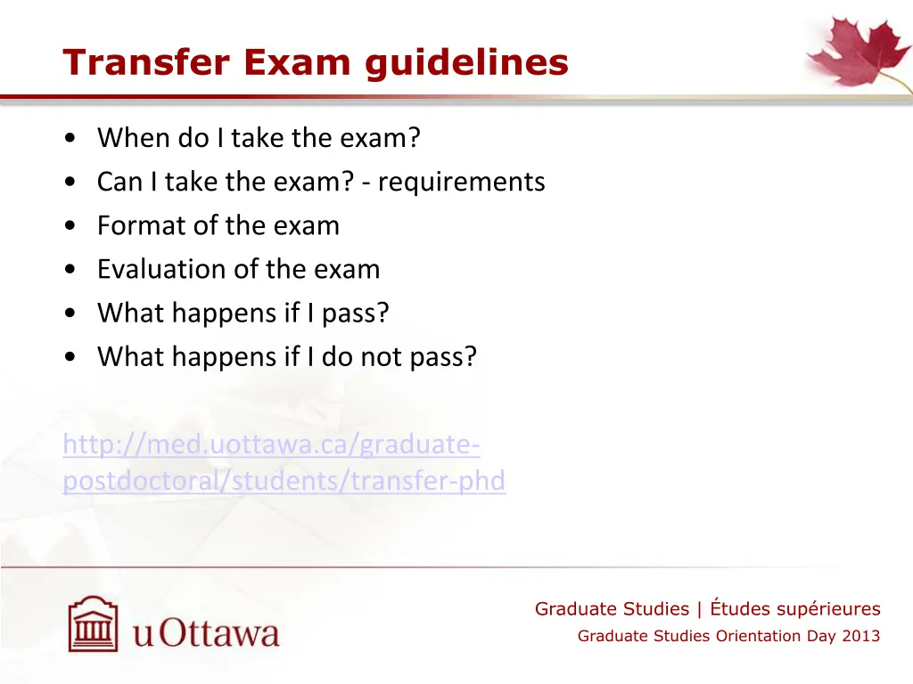 transfer exam guidelines