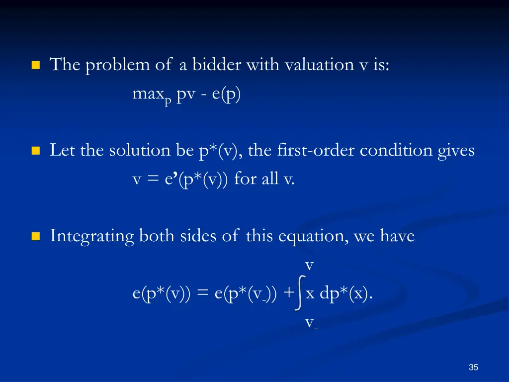 the problem of a bidder with valuation