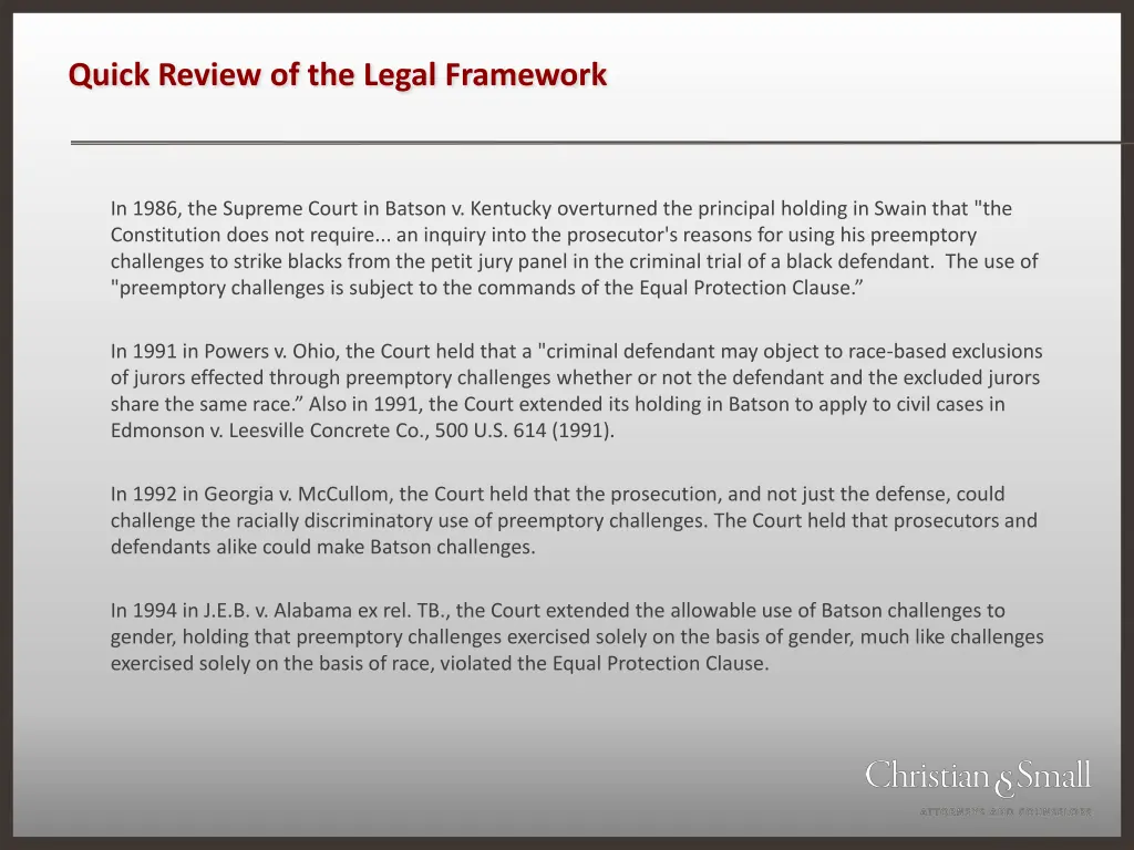 quick review of the legal framework