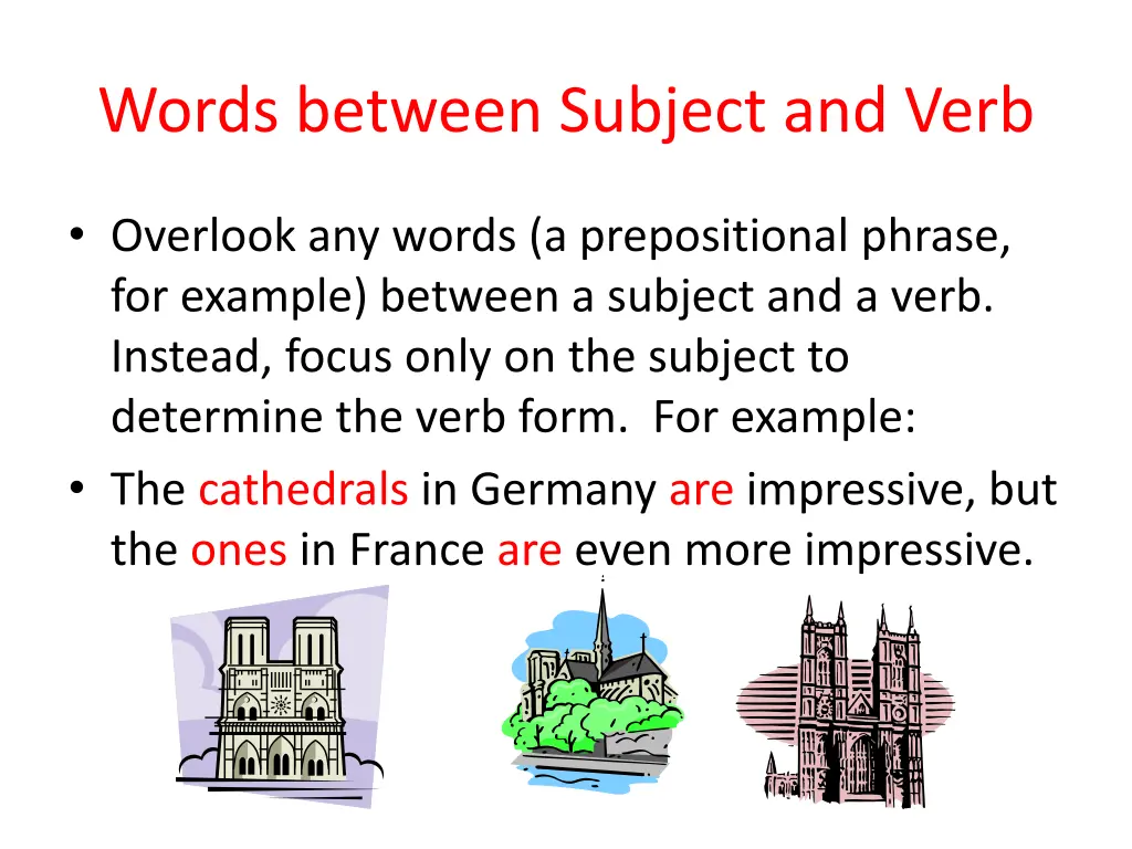 words between subject and verb