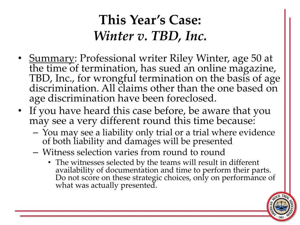 this year s case winter v tbd inc