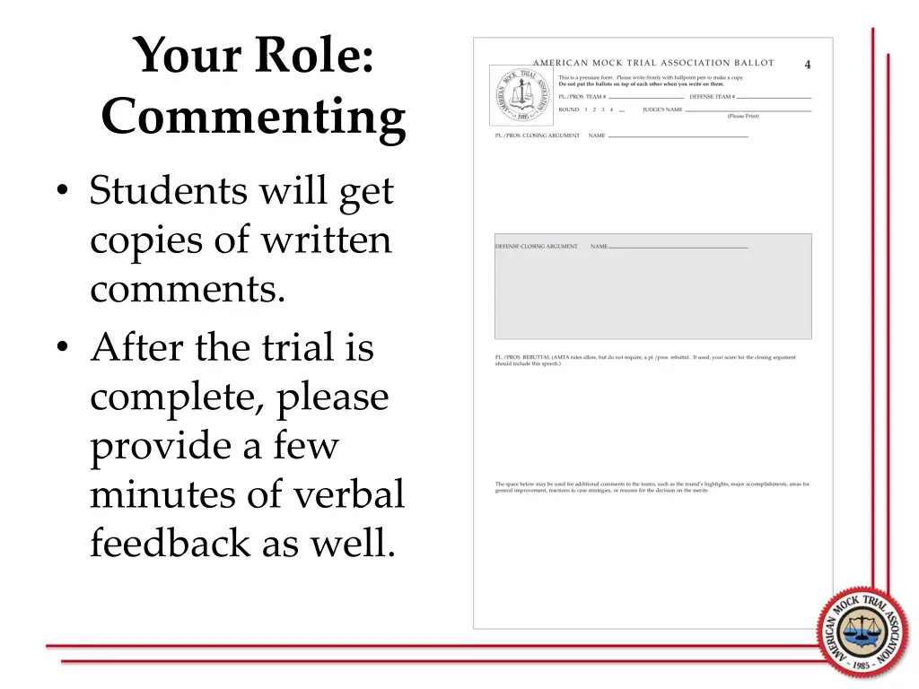 your role commenting students will get copies