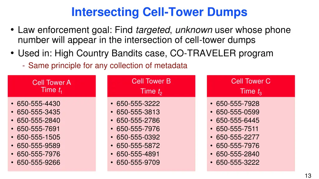 intersecting cell tower dumps law enforcement