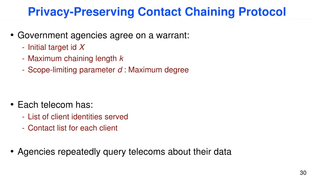 privacy preserving contact chaining protocol