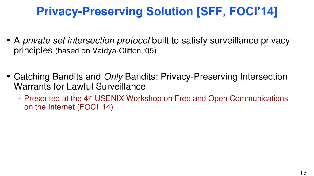 privacy preserving solution sff foci 14