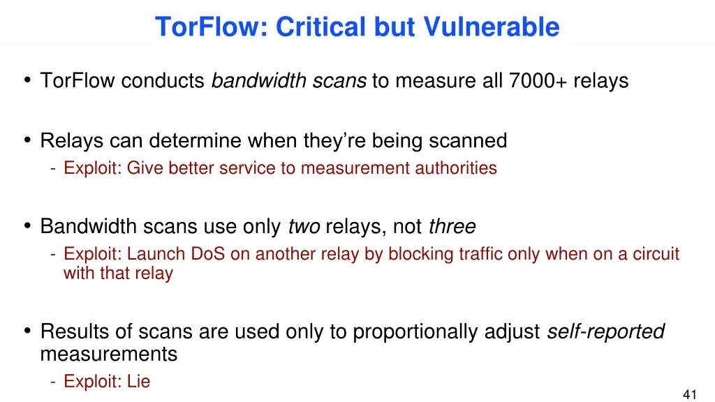 torflow critical but vulnerable