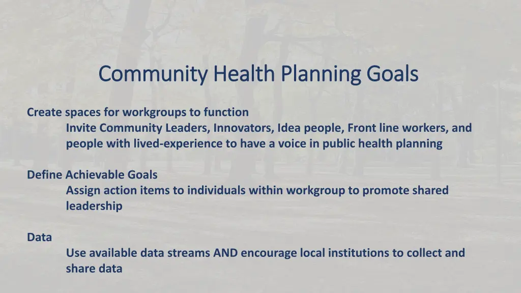 community health planning goals community health