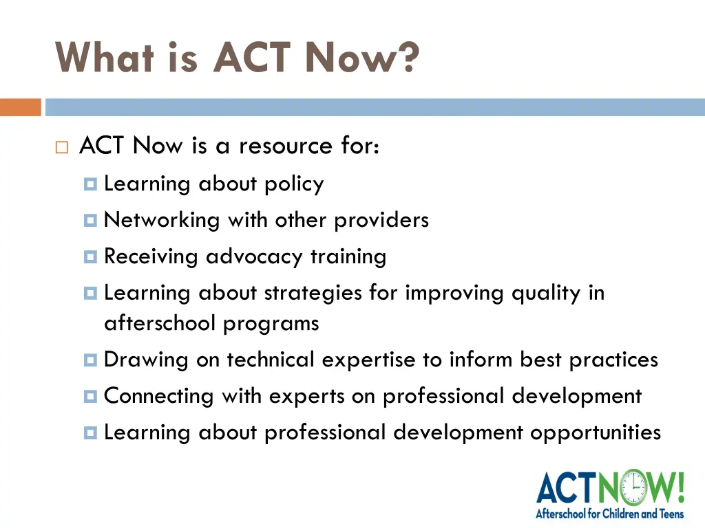 what is act now 1