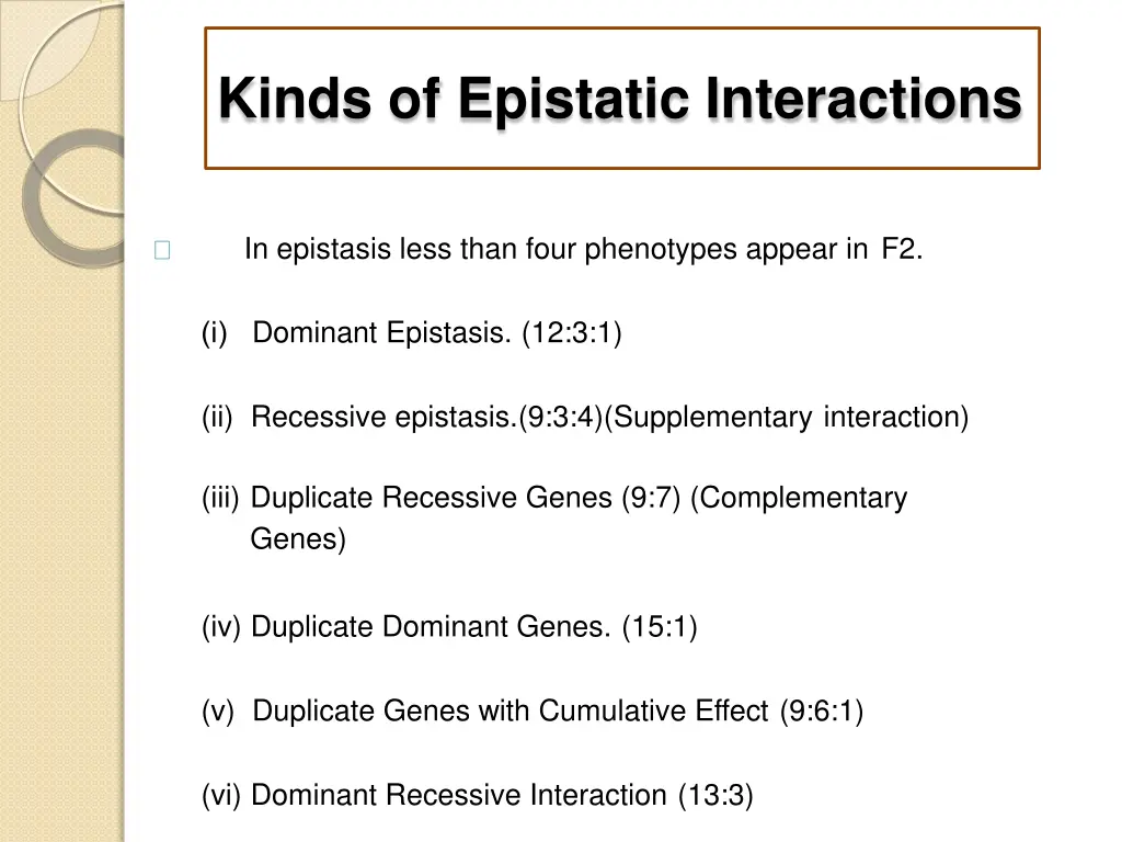 kinds of epistatic interactions