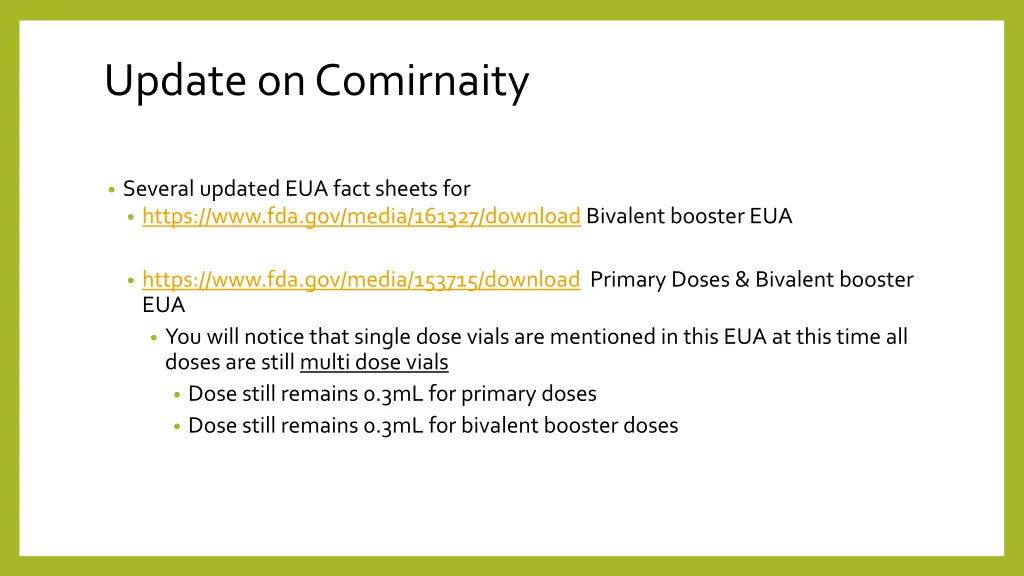 update on comirnaity