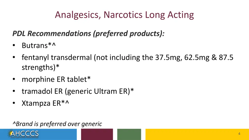 analgesics narcotics long acting