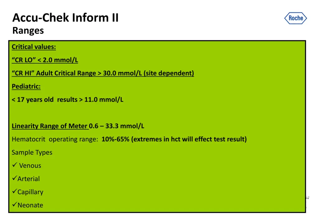 accu chek inform ii ranges