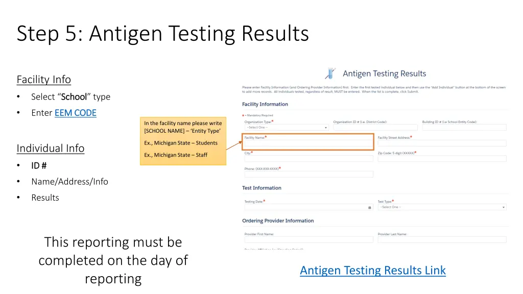 step 5 antigen testing results