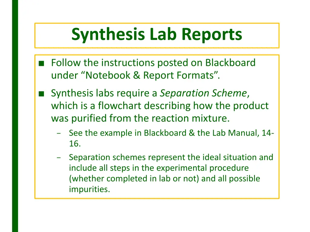 synthesis lab reports