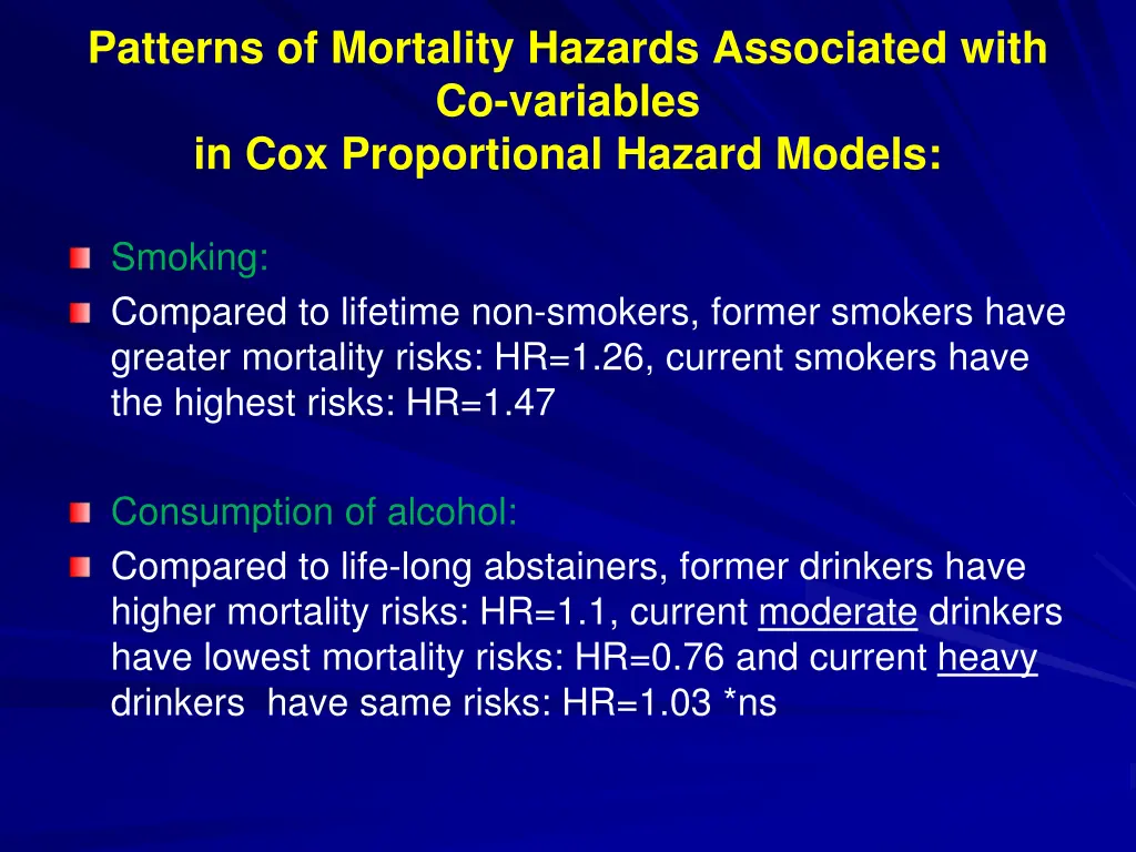 patterns of mortality hazards associated with 2