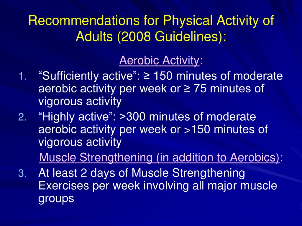 recommendations for physical activity of adults