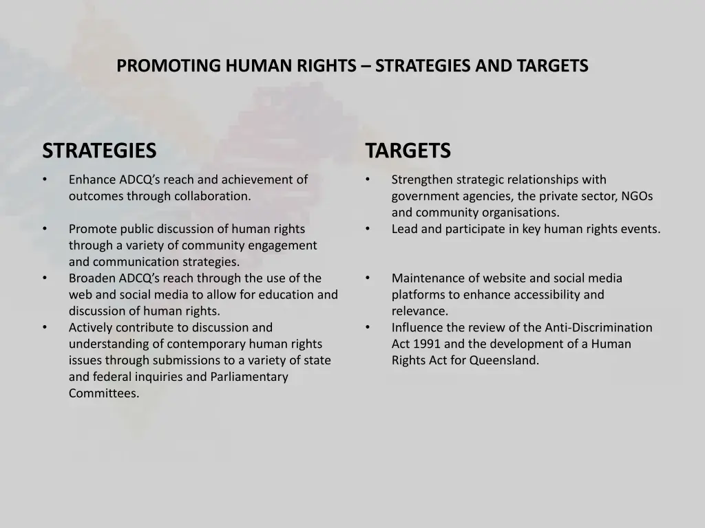 promoting human rights strategies and targets