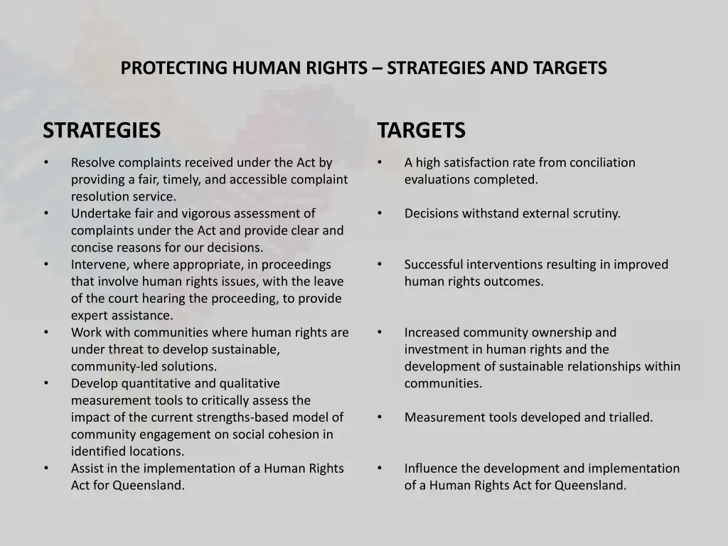 protecting human rights strategies and targets