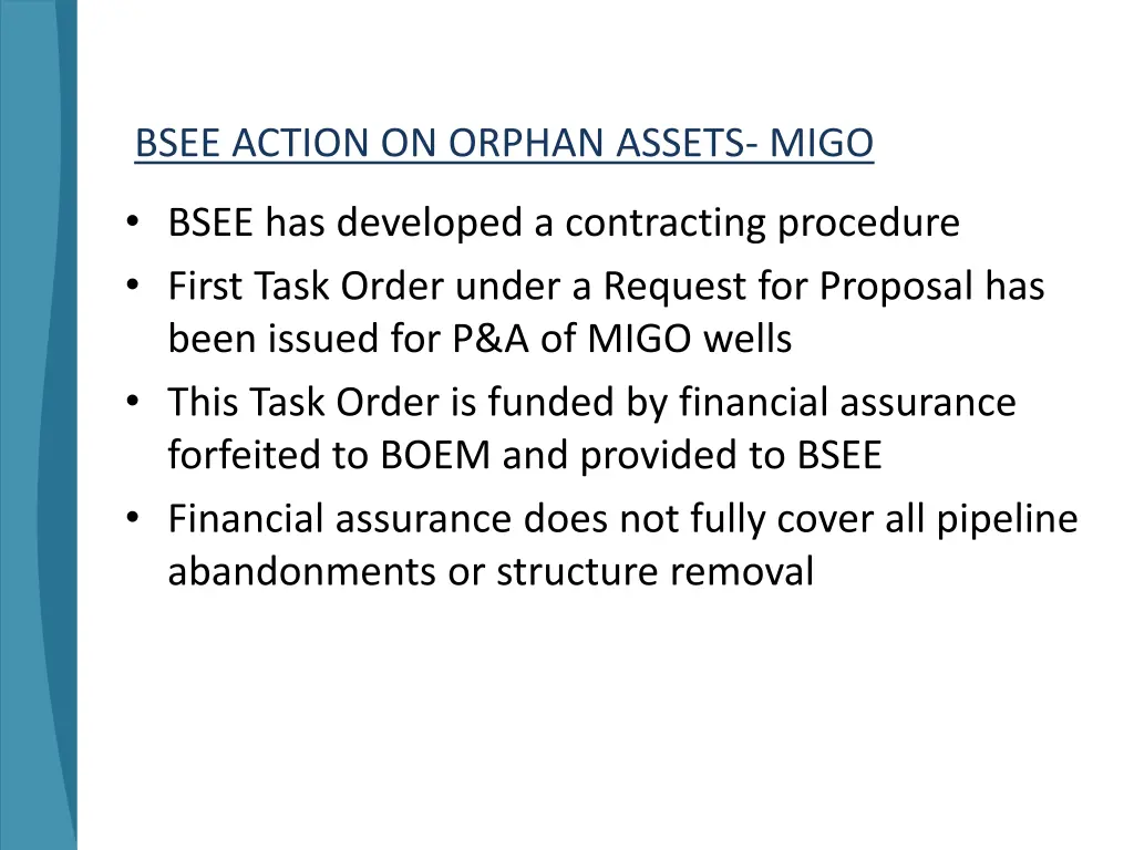 bsee action on orphan assets migo